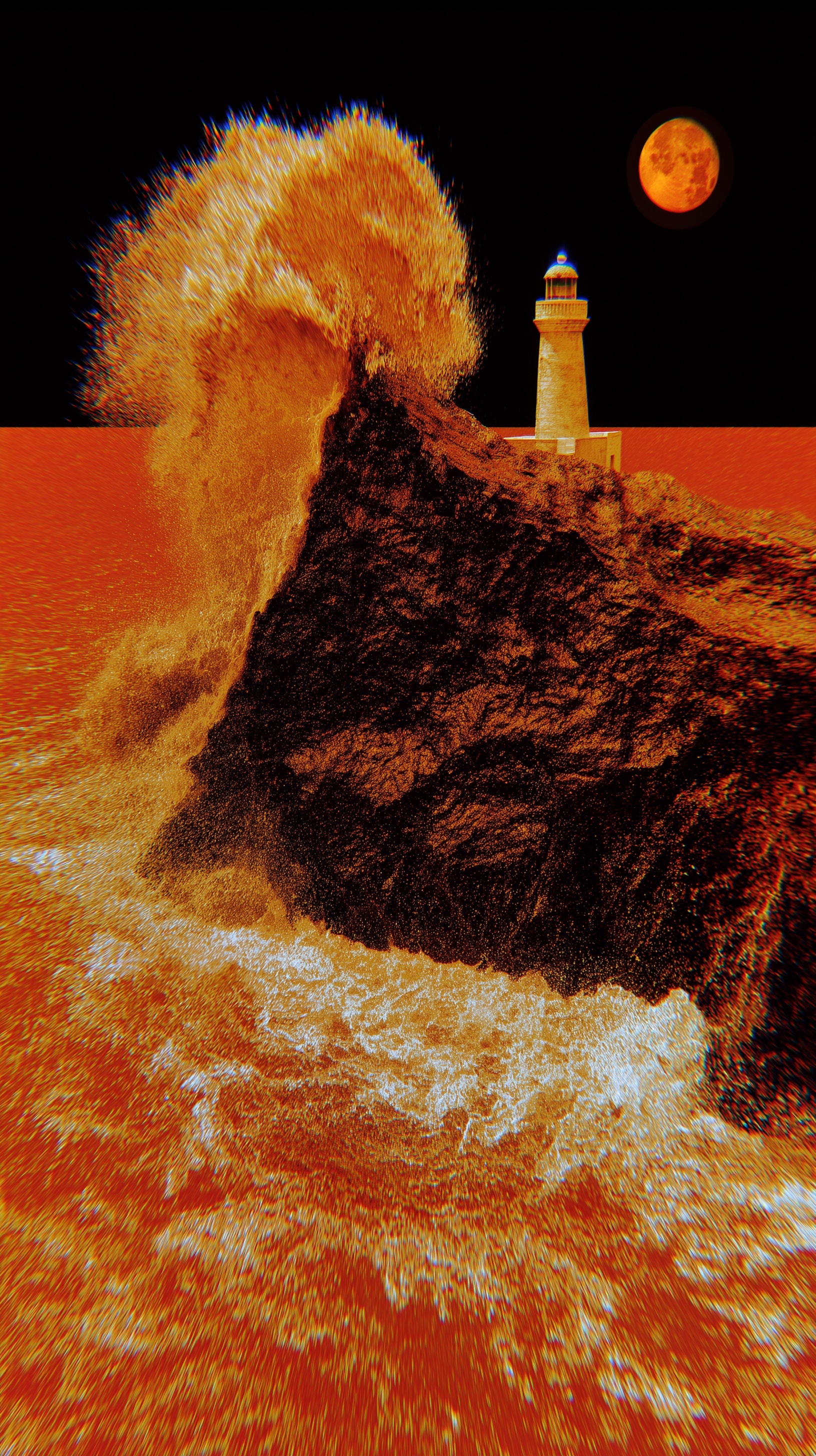 Moonlit Waves: A Surreal Clash with Nature