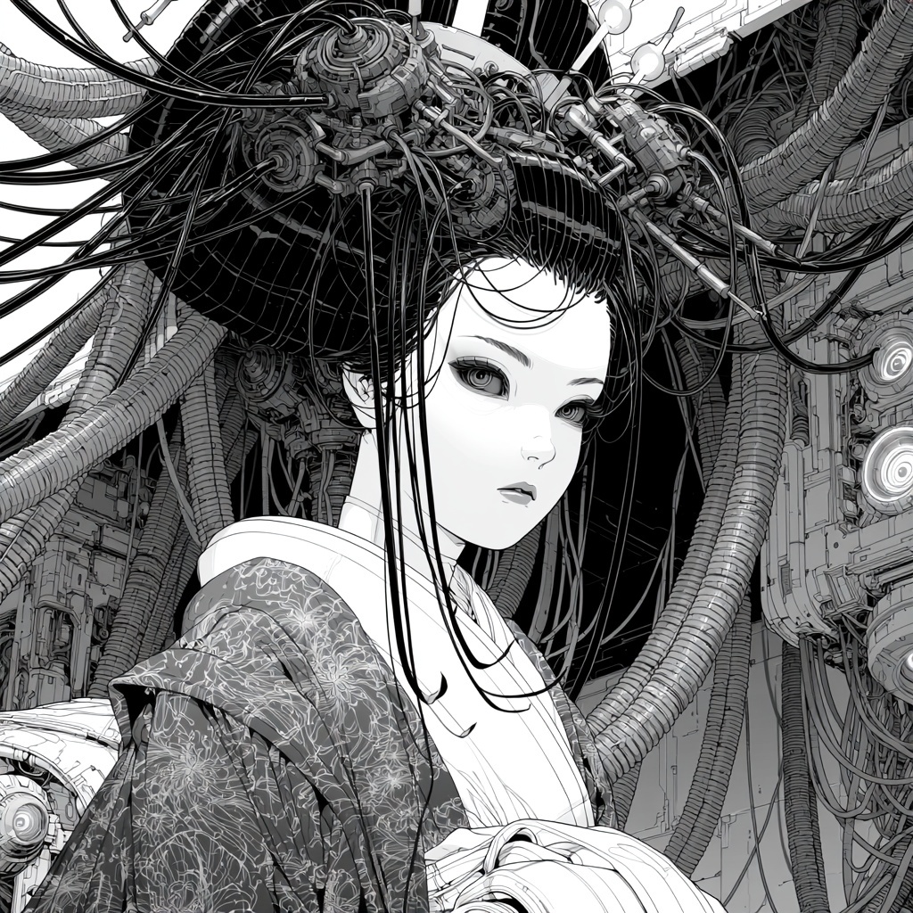 Geisha Emerges from Tech Tubes - Manga Art