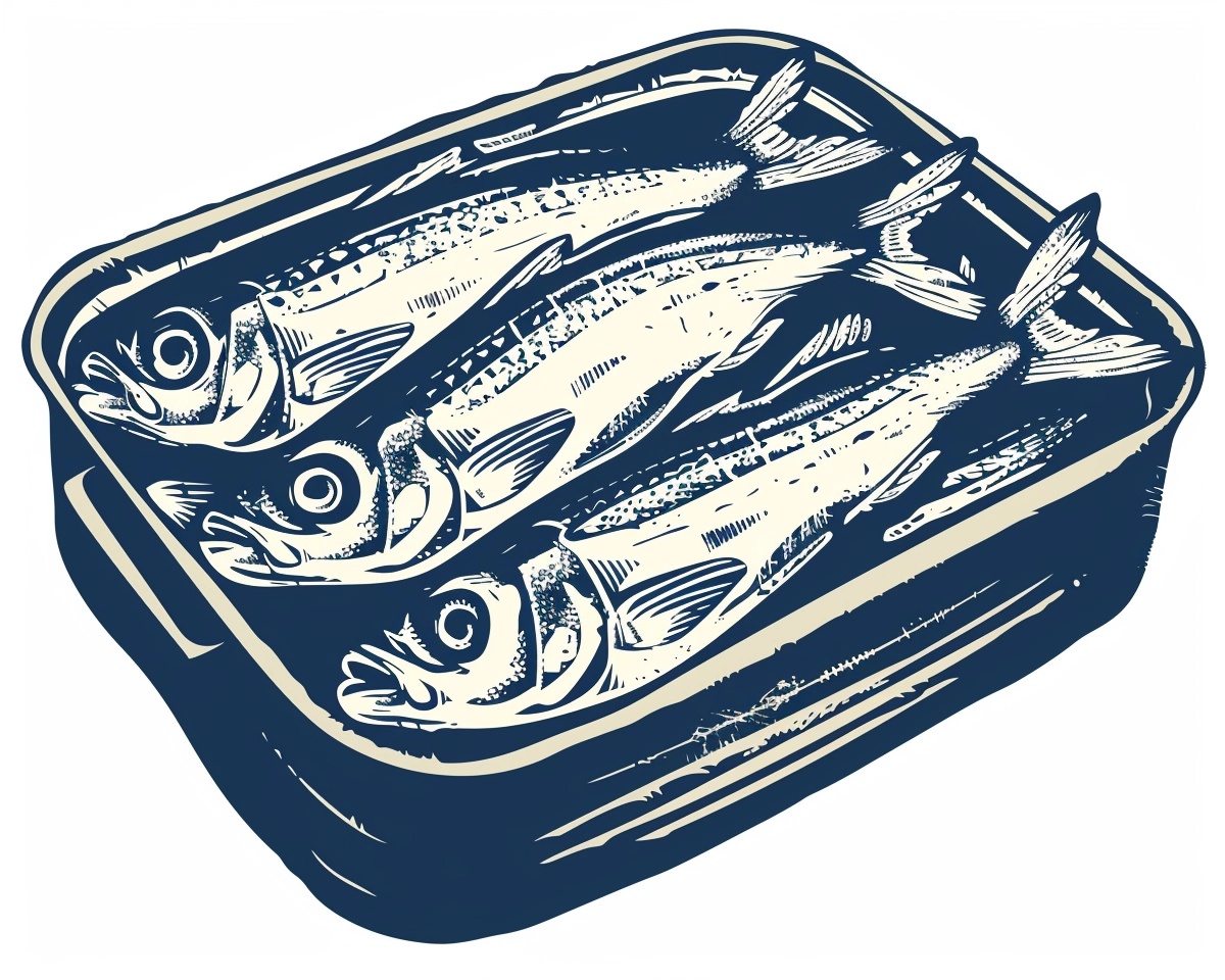 Artistic Sardines in a Tin: Linocut Print Design