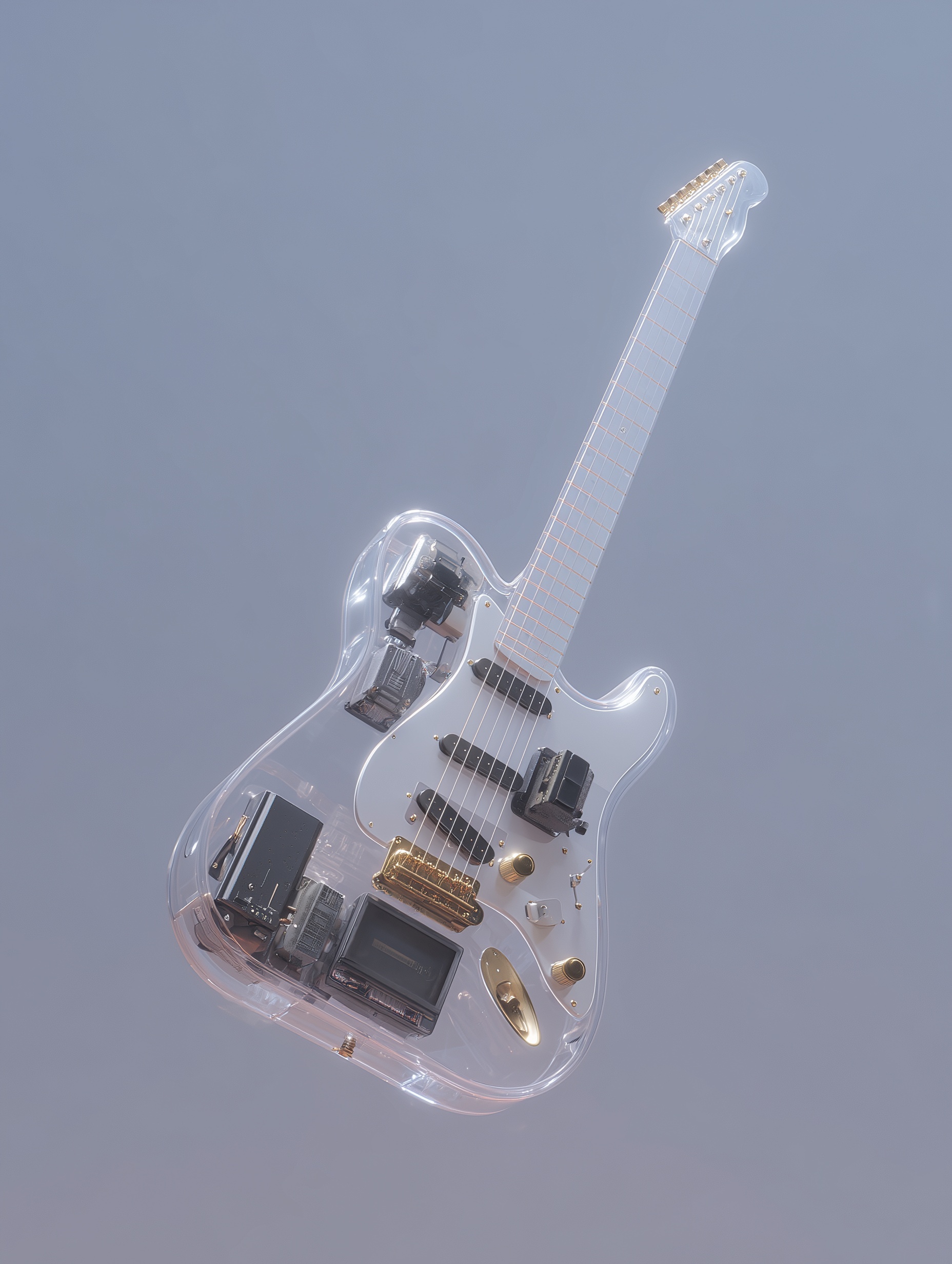 Floating Translucent Guitar: Y2K Mini Labubu Design