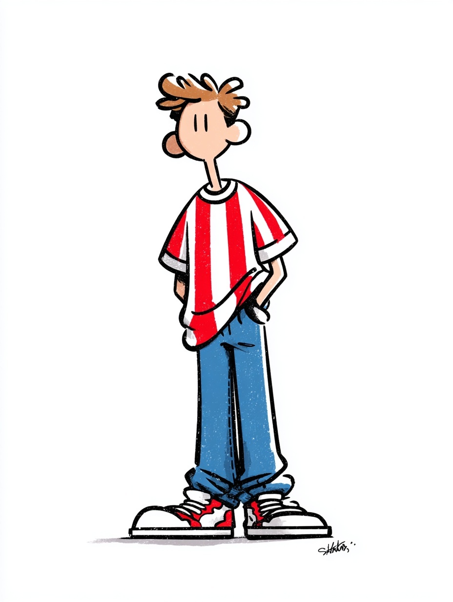 Cartoon Hiphop Boy in Bold Minimalist Art