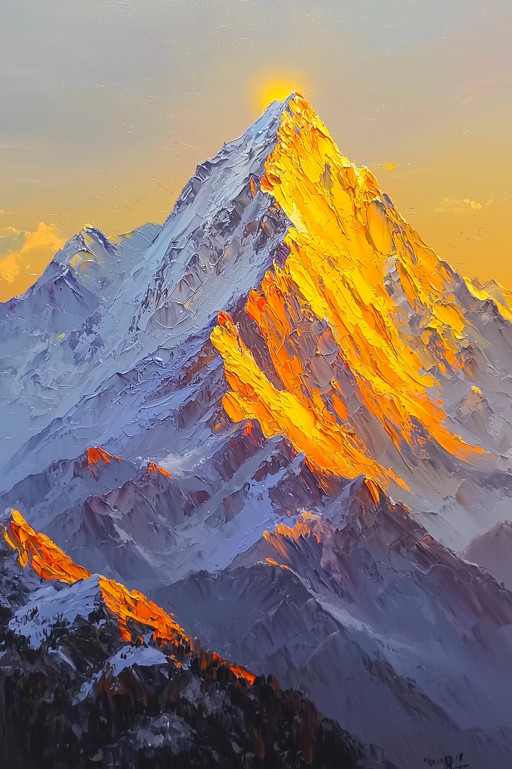 Stunning Himalayan Oil Painting: Golden Hour Glory