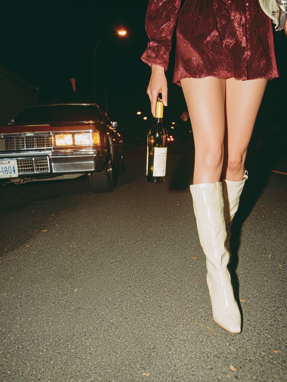 Chic Urban Nights: Stylish Boots & Wine Adventure