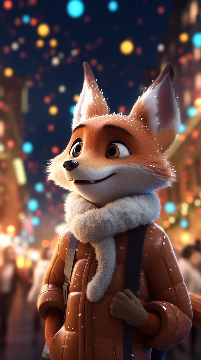 Christmas Crowd's Aesthetic: Cartoon Fox with 3-Headed Body in Unreal Engine 5