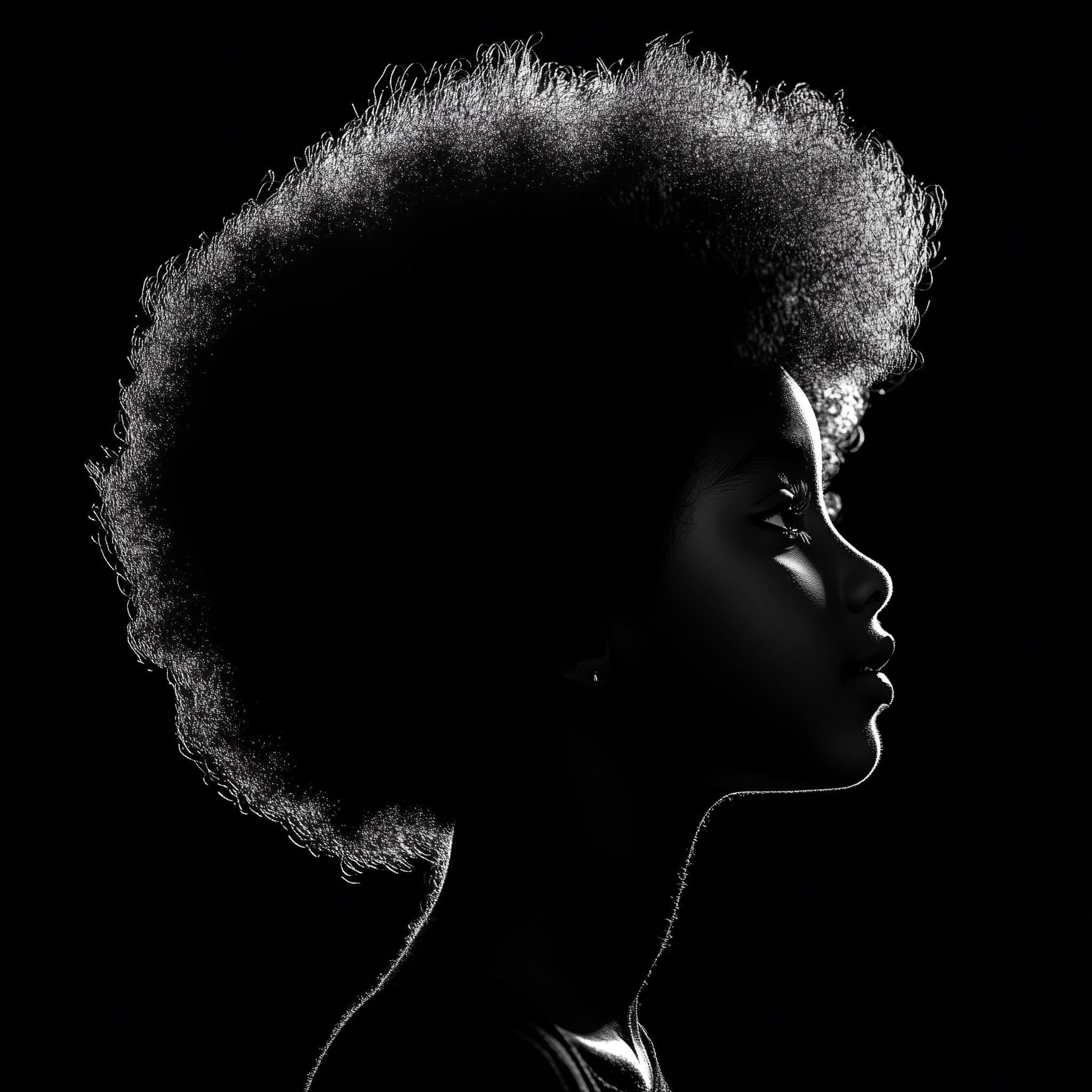 Striking Backlit Image of Young Girl with Afro