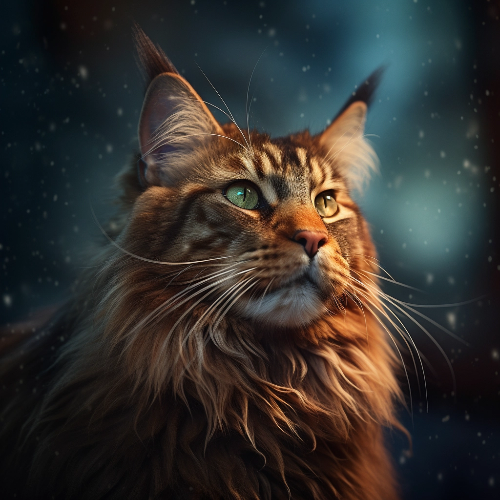 Majestic Maine Coon Cat Illustration with Unreal Engine Rendering and Hyperrealistic Textures