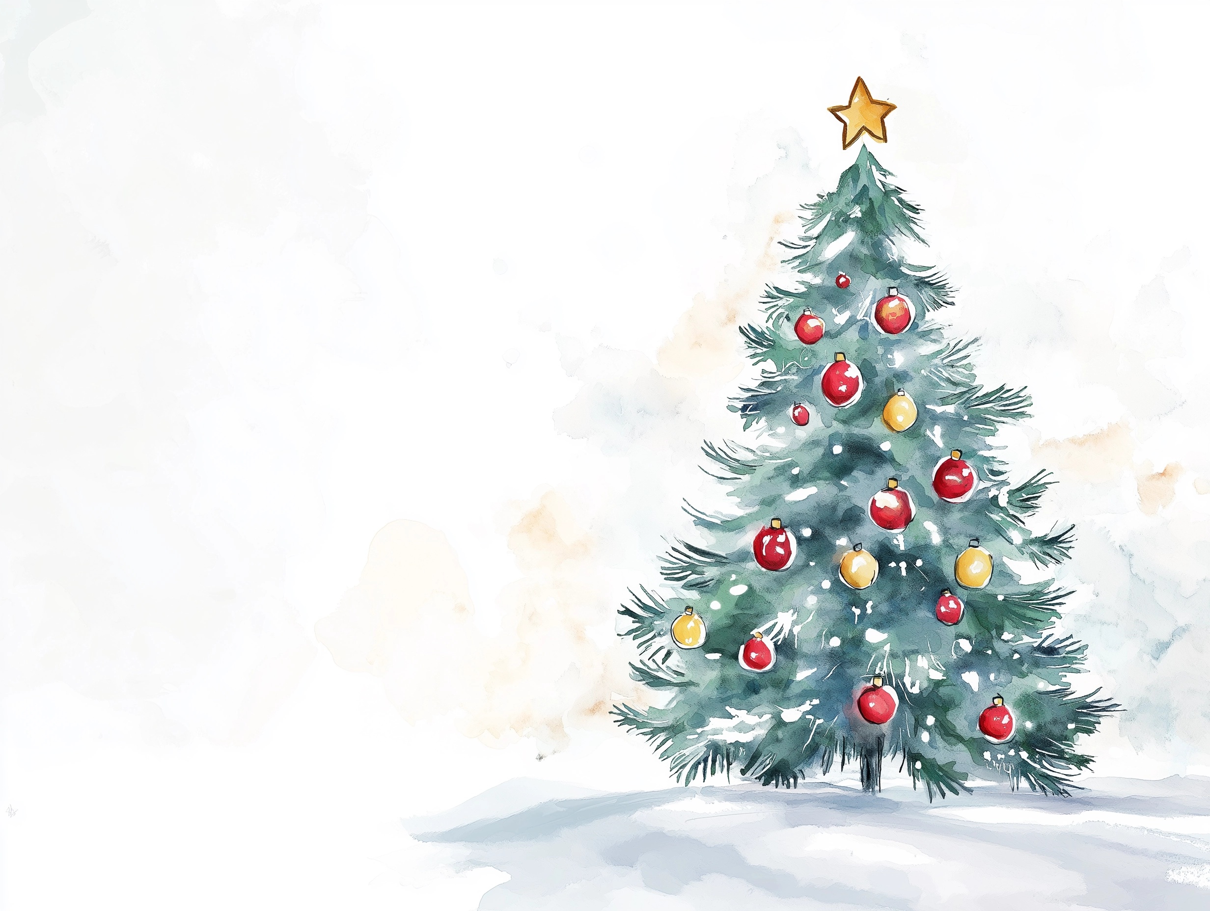 Hand-Drawn Cute Christmas Tree in Watercolor 4K