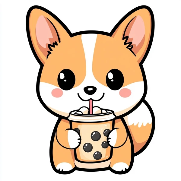 Kawaii Corgi with Bubble Tea: Adorable Artwork