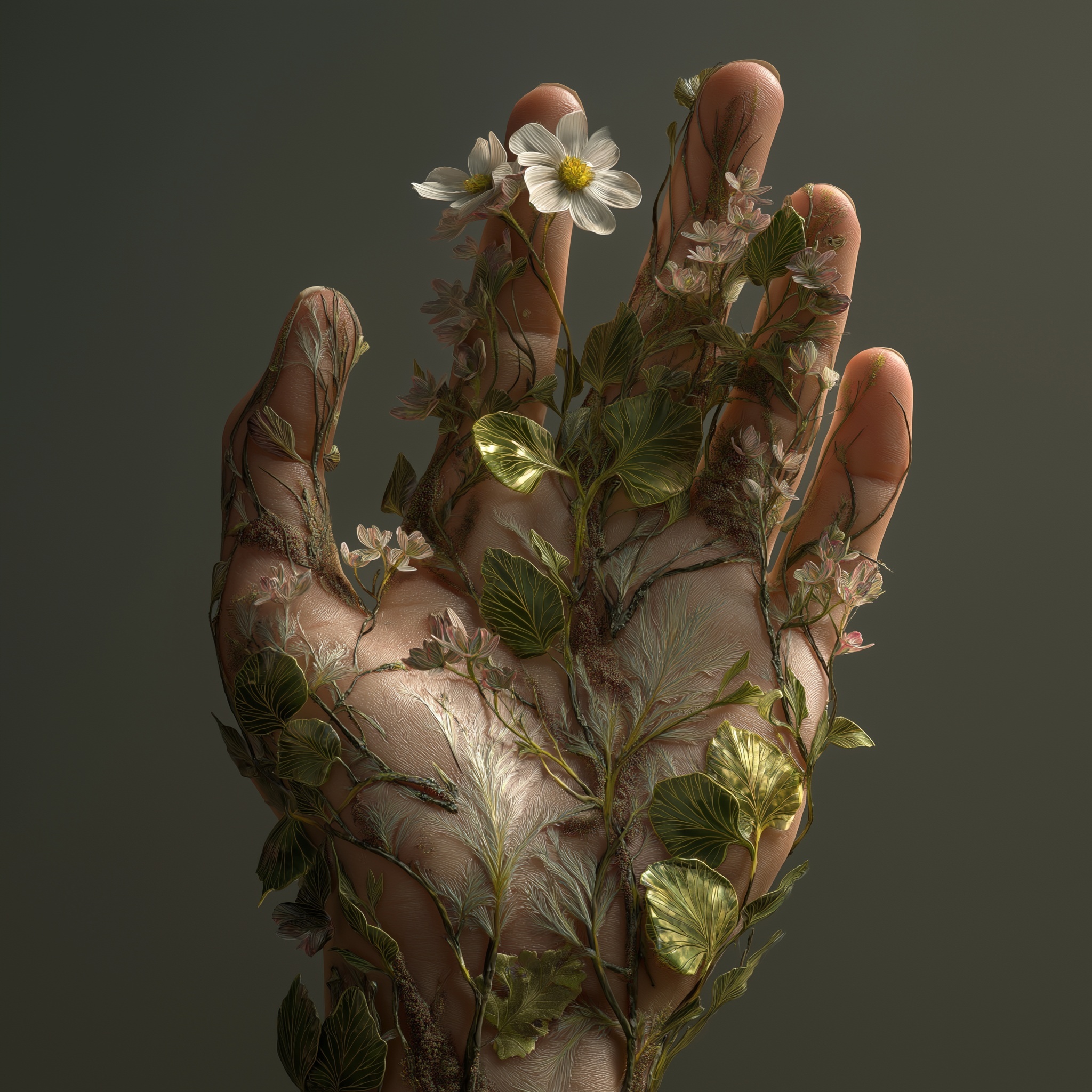 Natural Harmony: Child’s Hand with Growing Flora