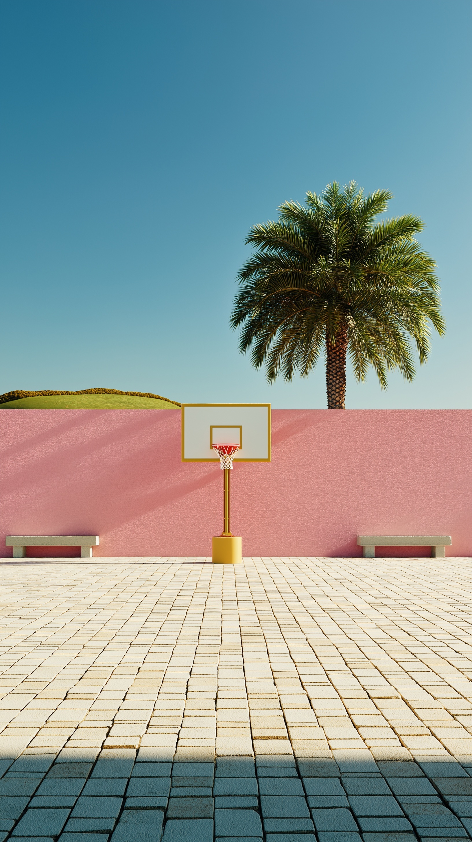 Vibrant Pink Basketball Hoop in Sunny Paradise