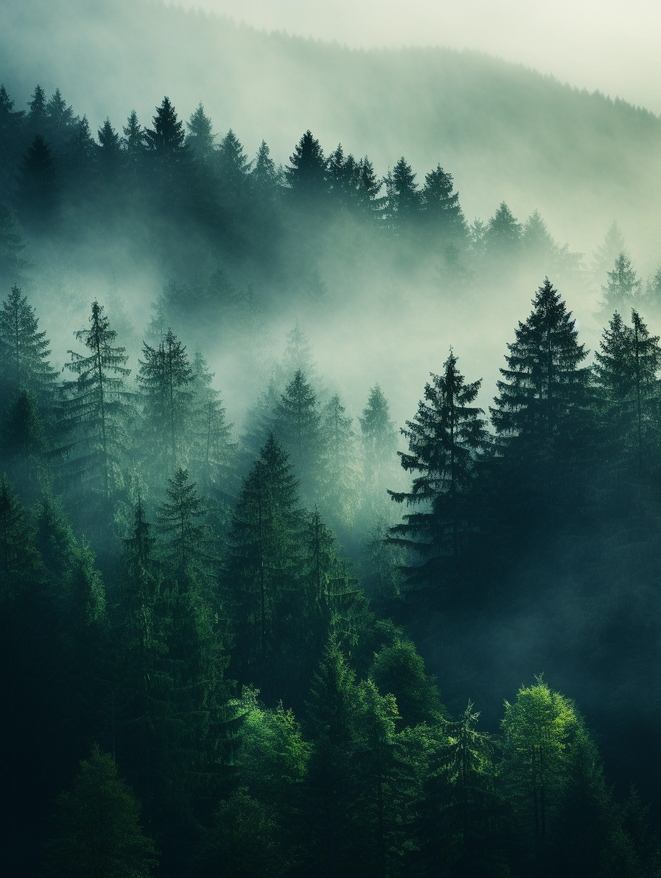 Captivating Foggy Forest - HD 8K Natural Light Picture