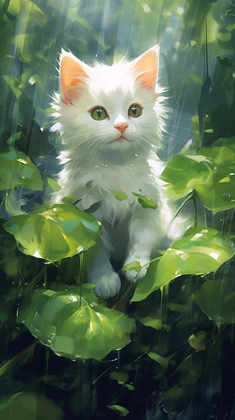 Whimsical Kitten in Lush Greenery