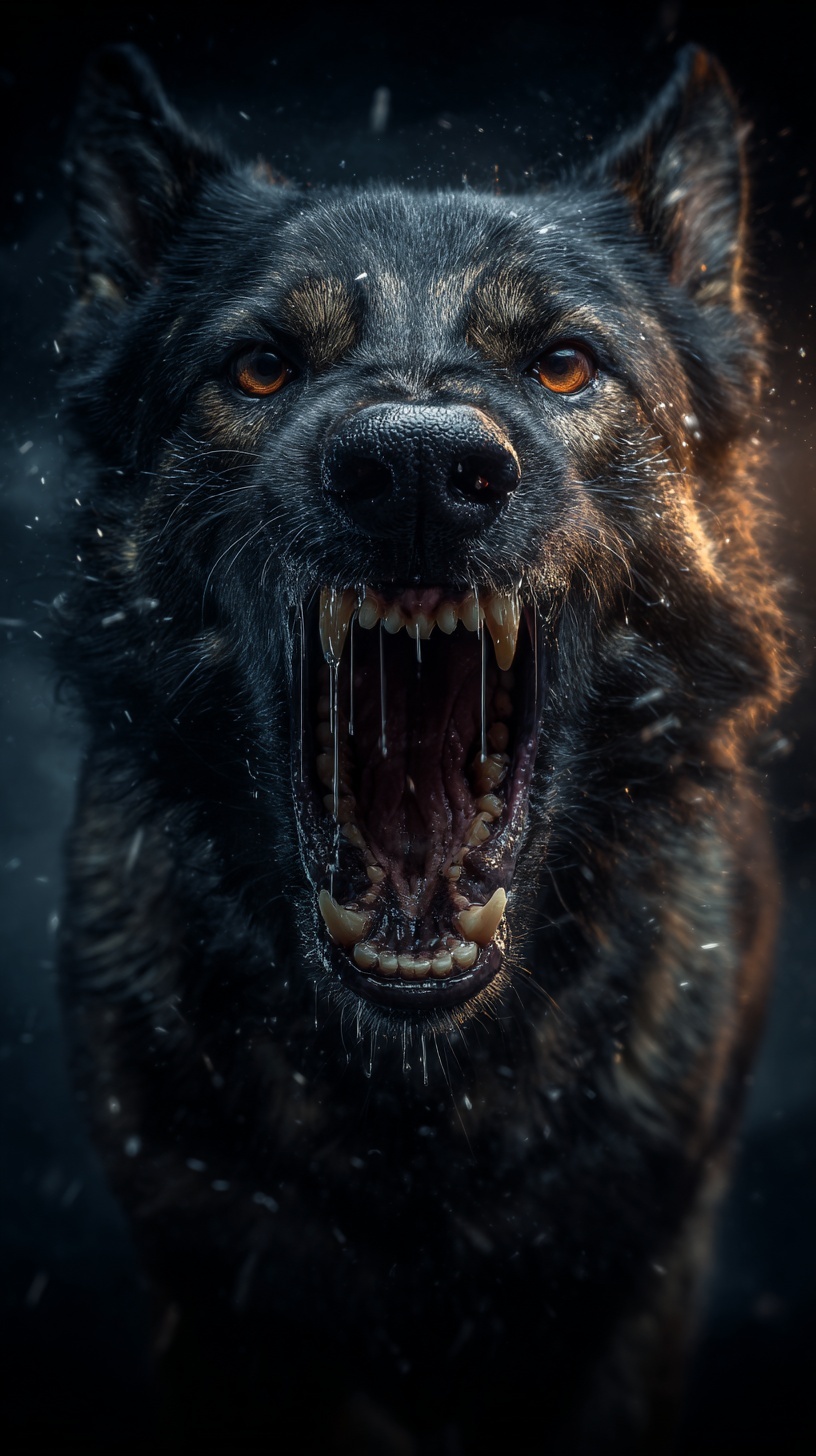 Intense Portrait of an Aggressive Dog in 4K