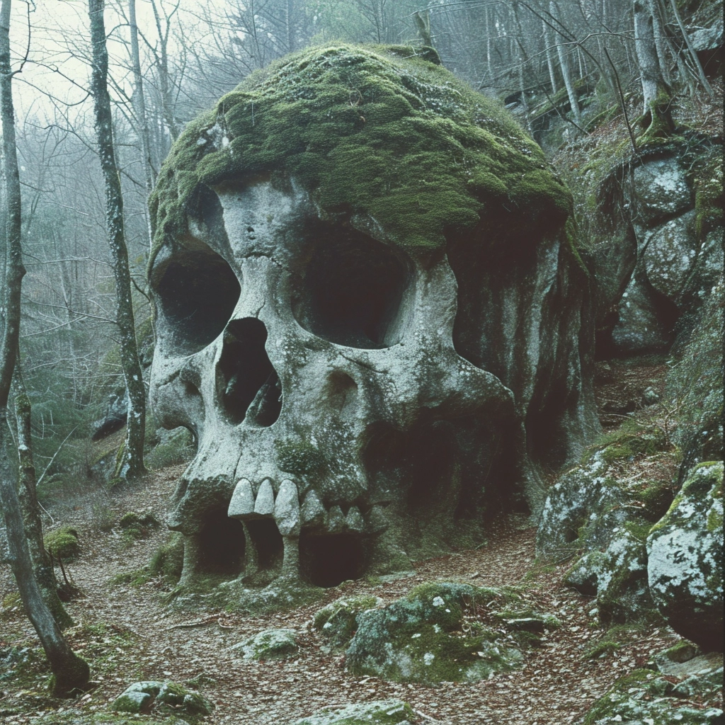 Giant Moss-Covered Skull Portal: Mystic, Psychedelic 35mm Film