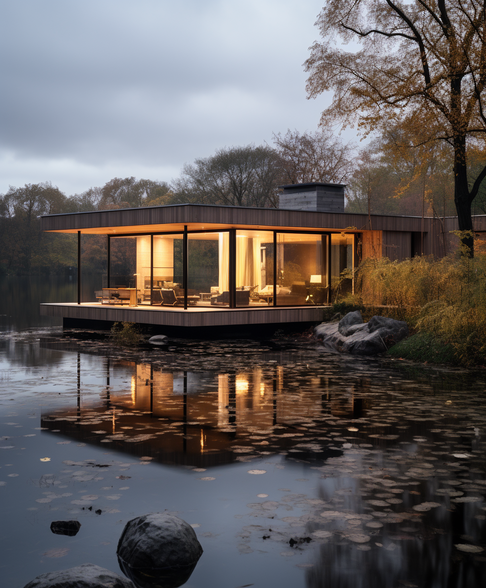 Modern House by the Pond: Dutch Marine Style, Nature-Inspired, Modular & Eco-Friendly