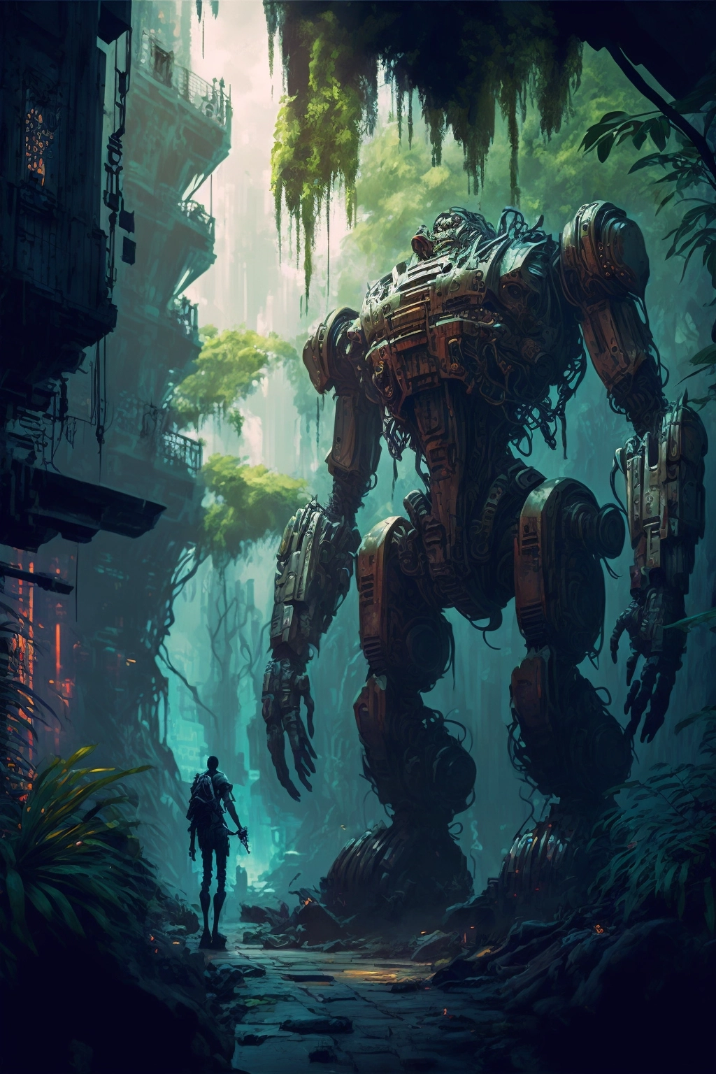 Futuristic Machine Jungle: Cyberpunk Concept Art