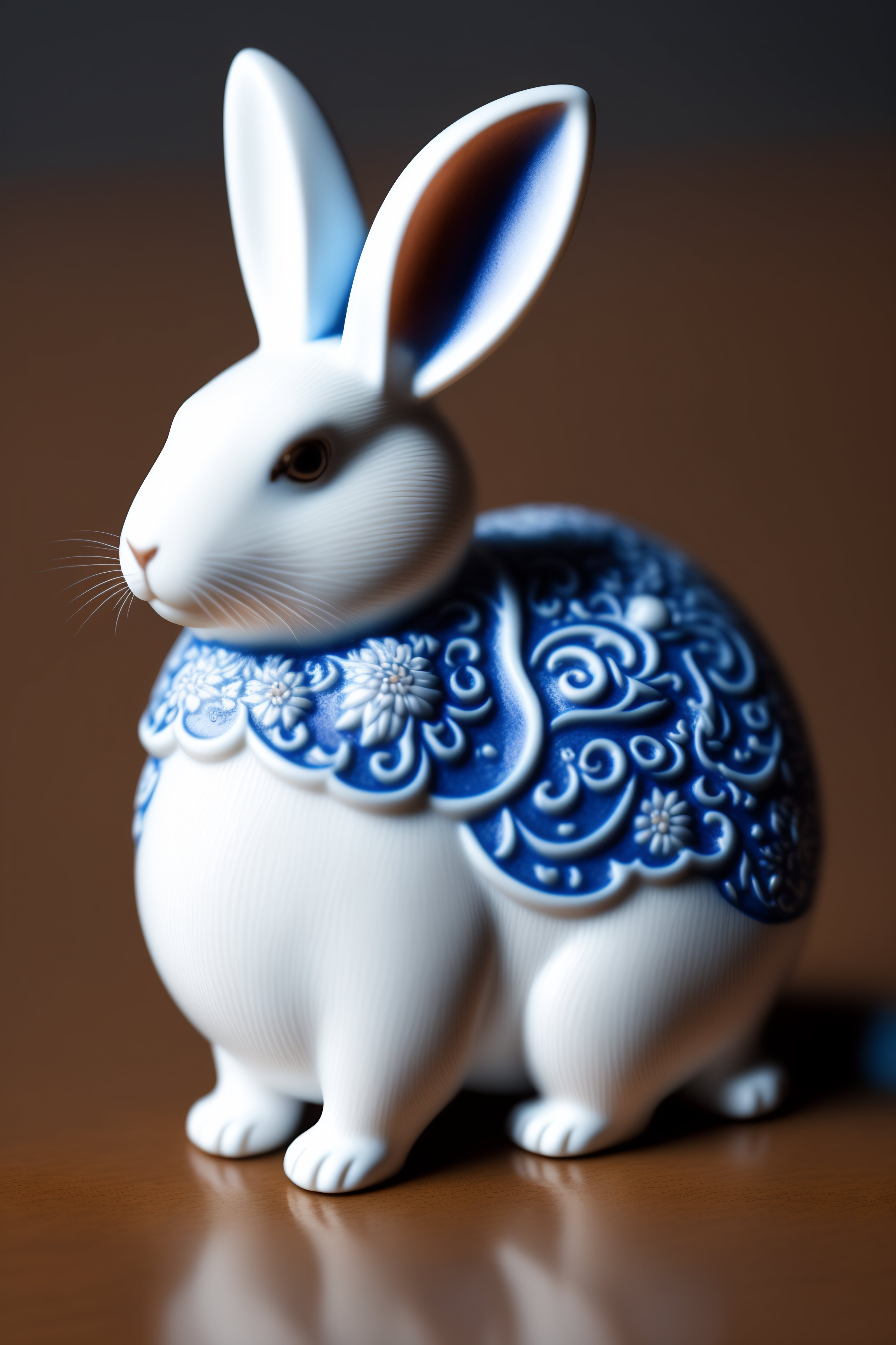 Exquisite Porcelain Rabbit Toy with Blue Detailing