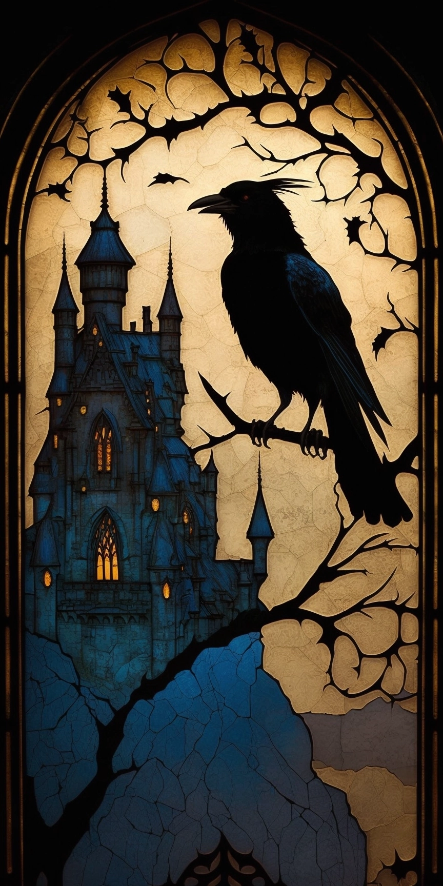 Raven Stained Glass at Gothic Castle