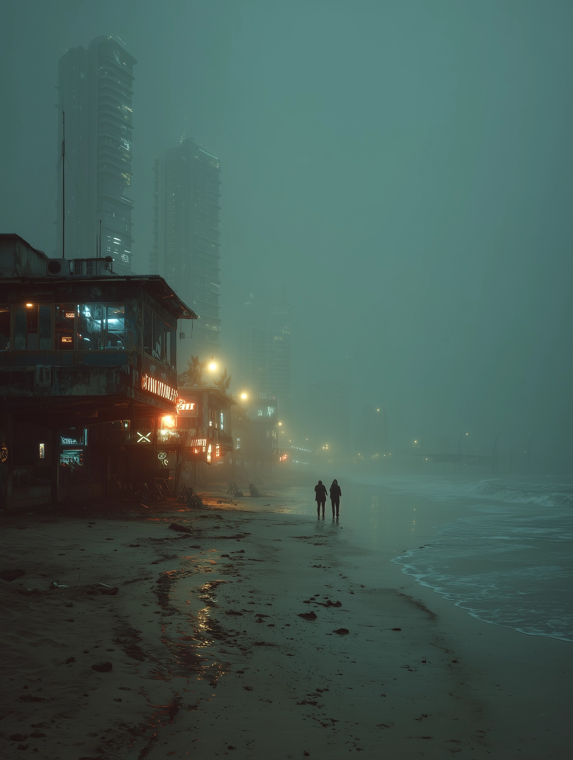 Cyberpunk Dream: Ocean View in Dusty Dystopia