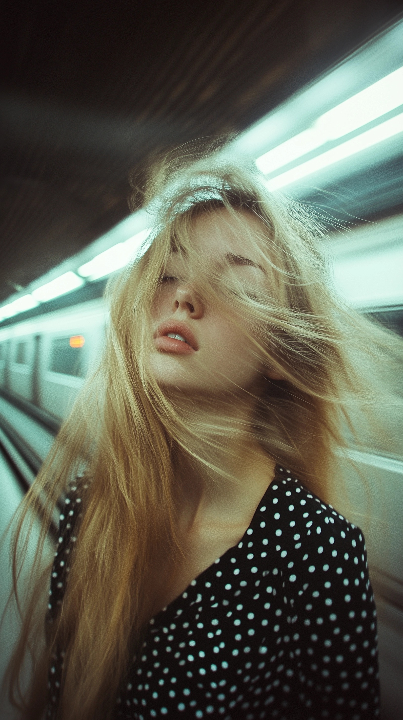 Dreamy Subway Photo: Girl in Polka Dot Dress