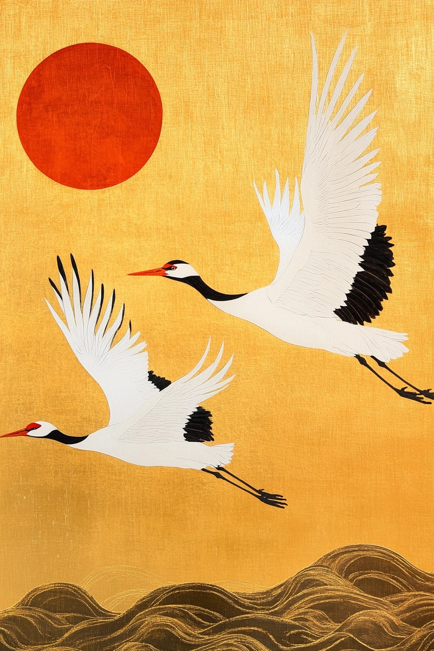 Elegance in Motion: Cranes at Sunset