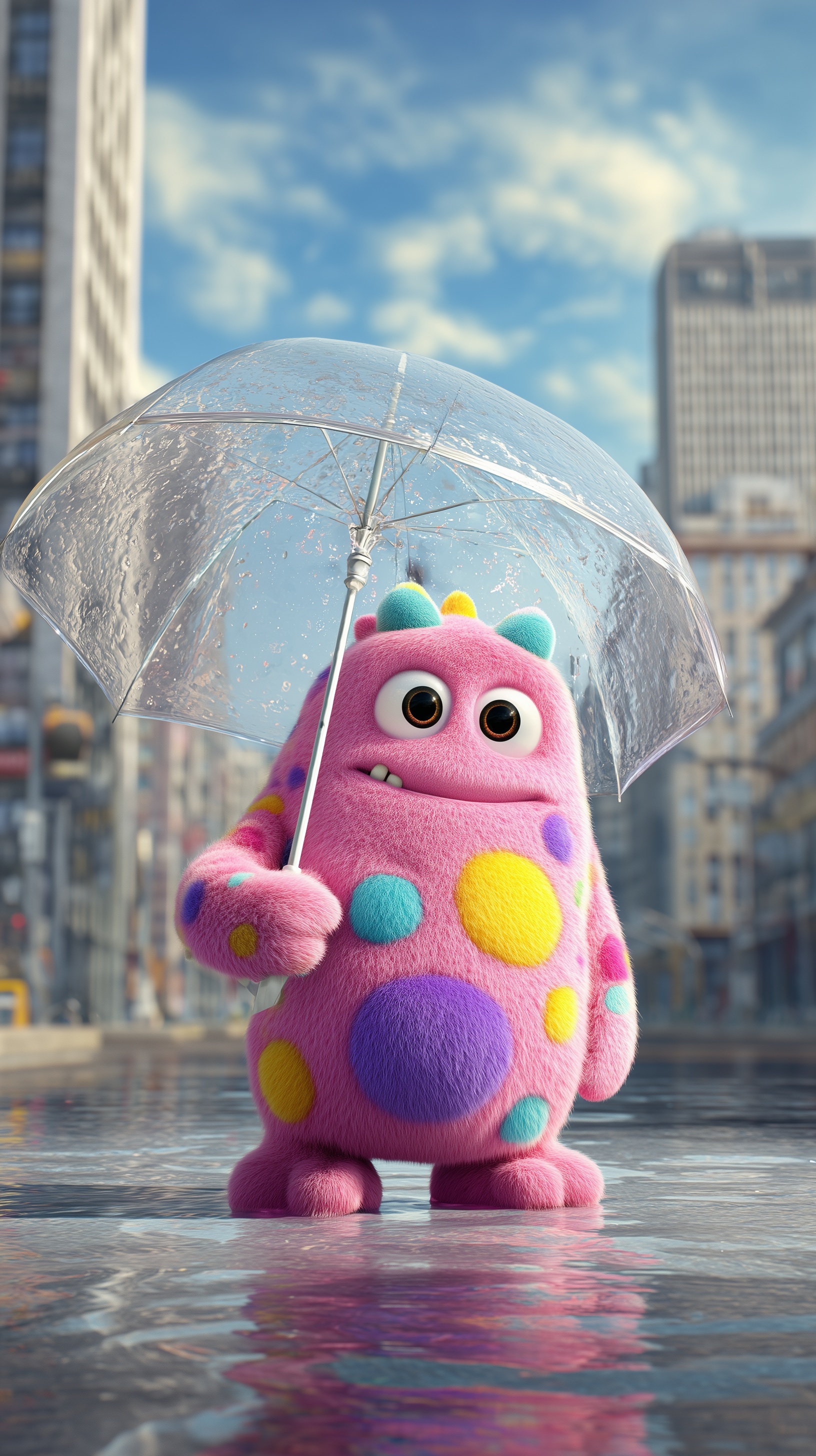 Charming 3D Monster Character with Umbrella