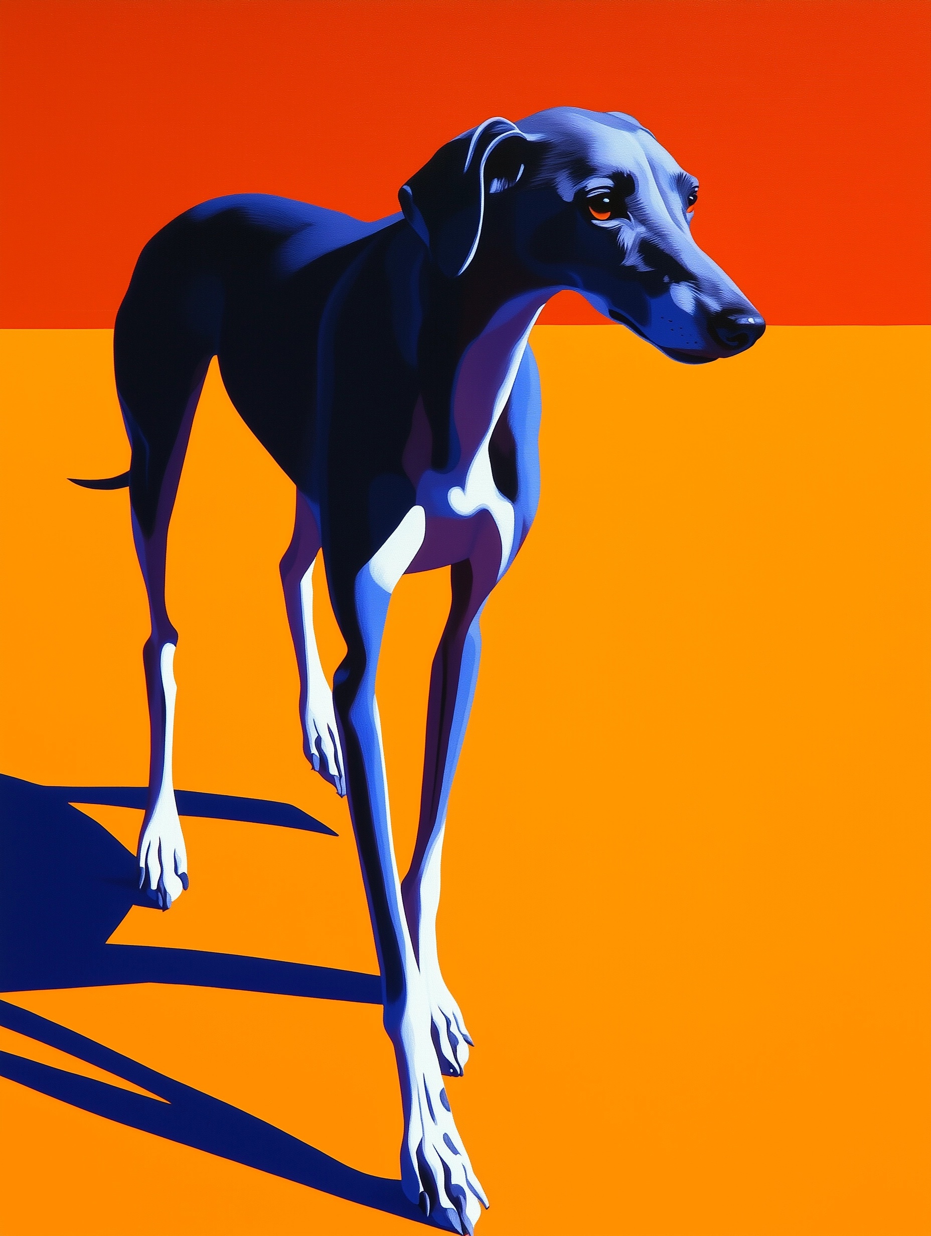 Vibrant Blue Greyhound: Contemporary Oil Art