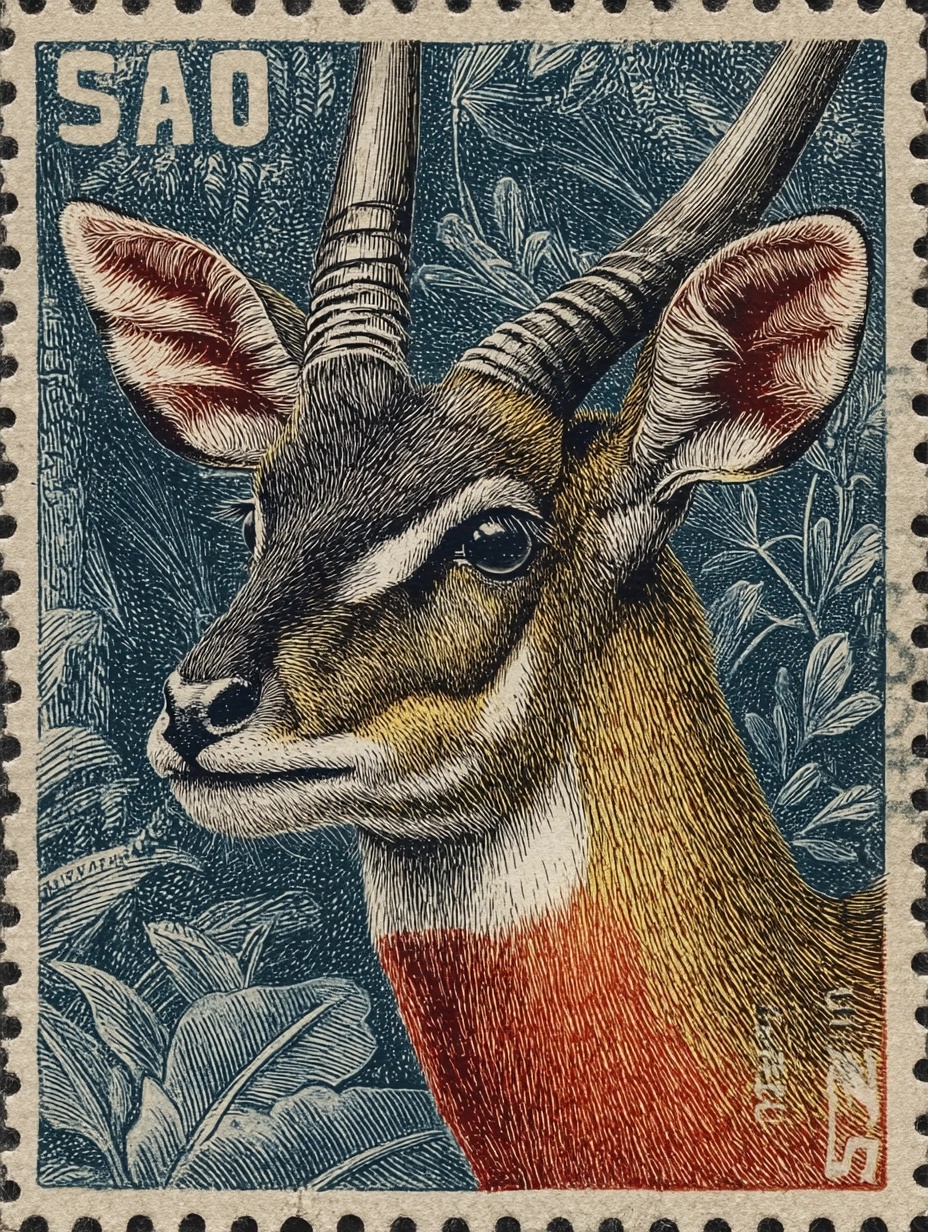 Vintage Antelope Stamp: Elegant Engraved Design