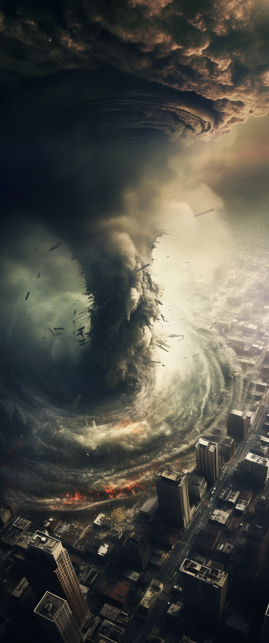 Dramatic Aerial Photo: Tornado Strikes City - Apocalyptic Beauty