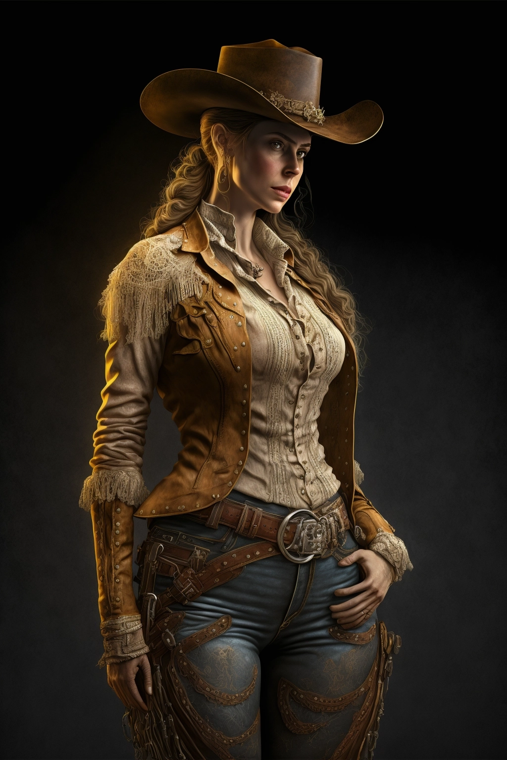 Stunning Leather & Lace Cowgirl in Photorealistic 8K