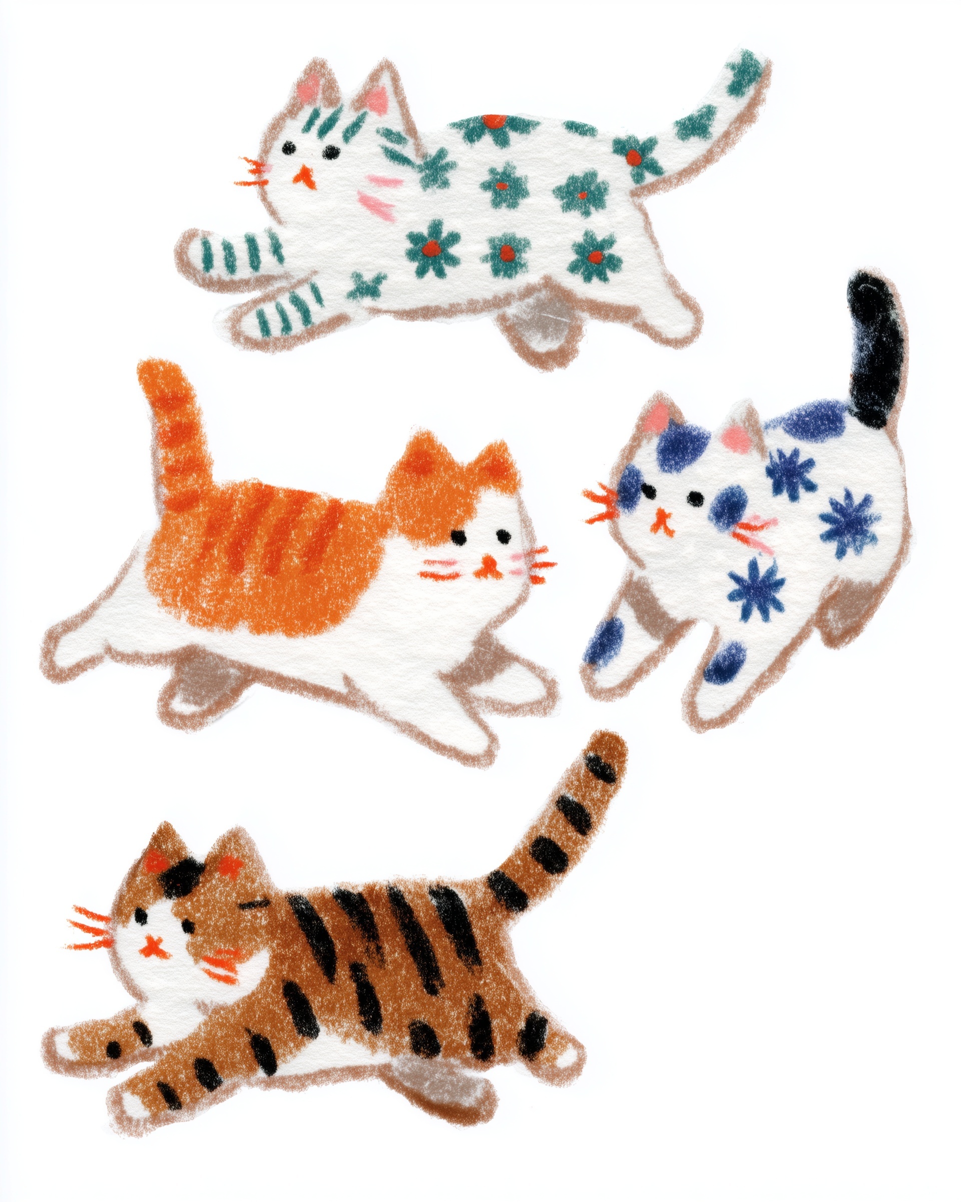 Charming 2D Cats in Playful Running Poses