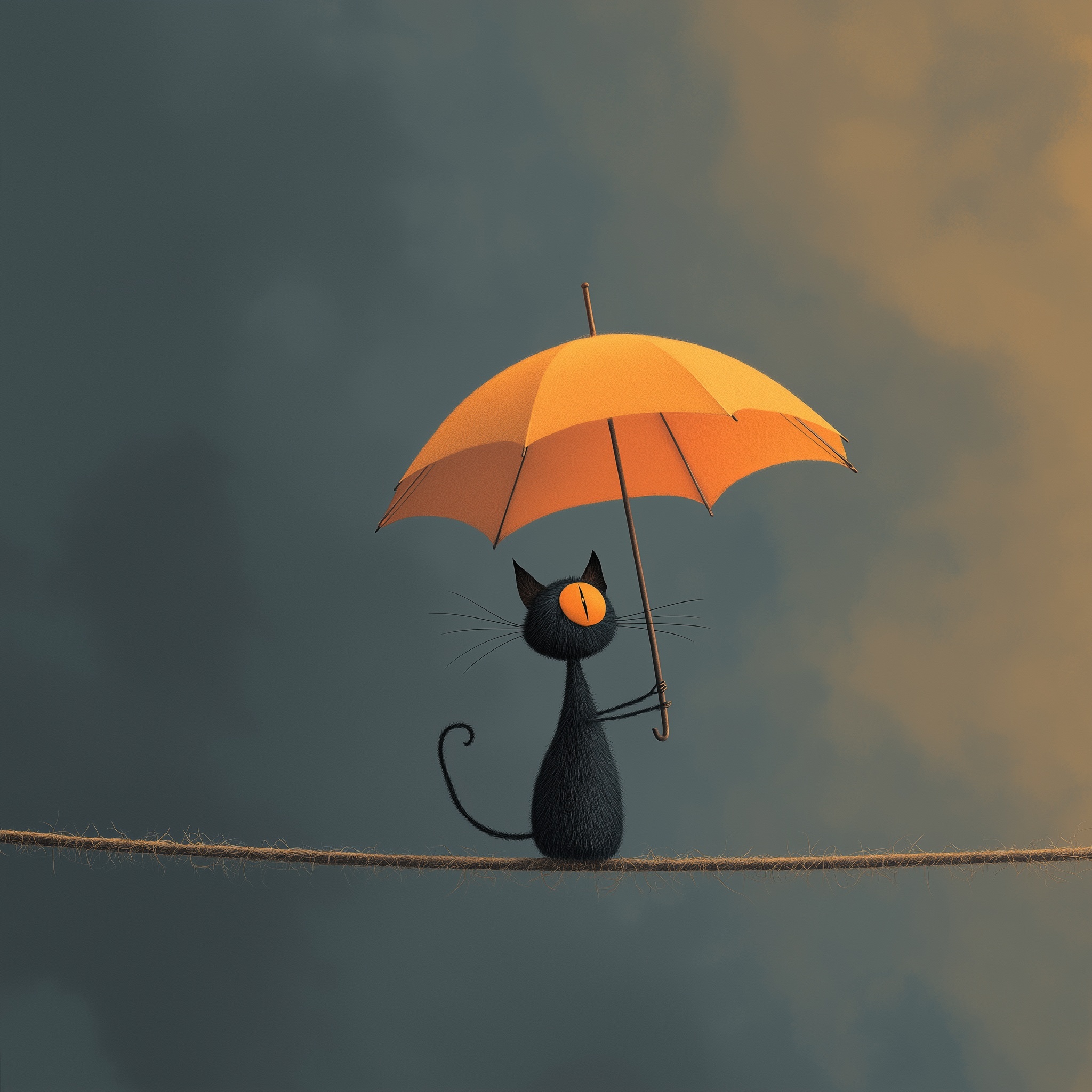 Balancing Act: Cat with Open Umbrella