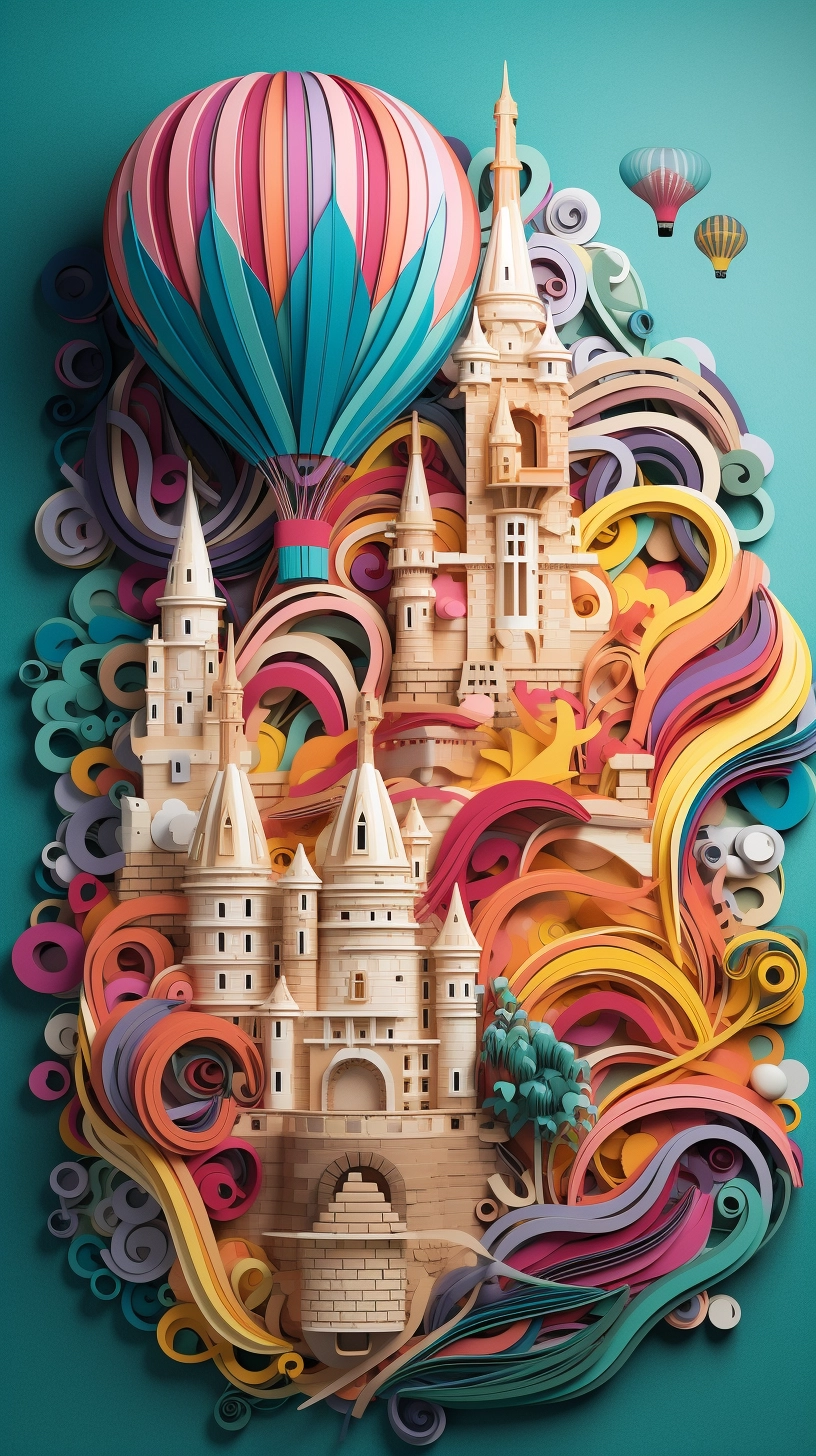 Colorful Sky Castle: Paper Planes & Balloons