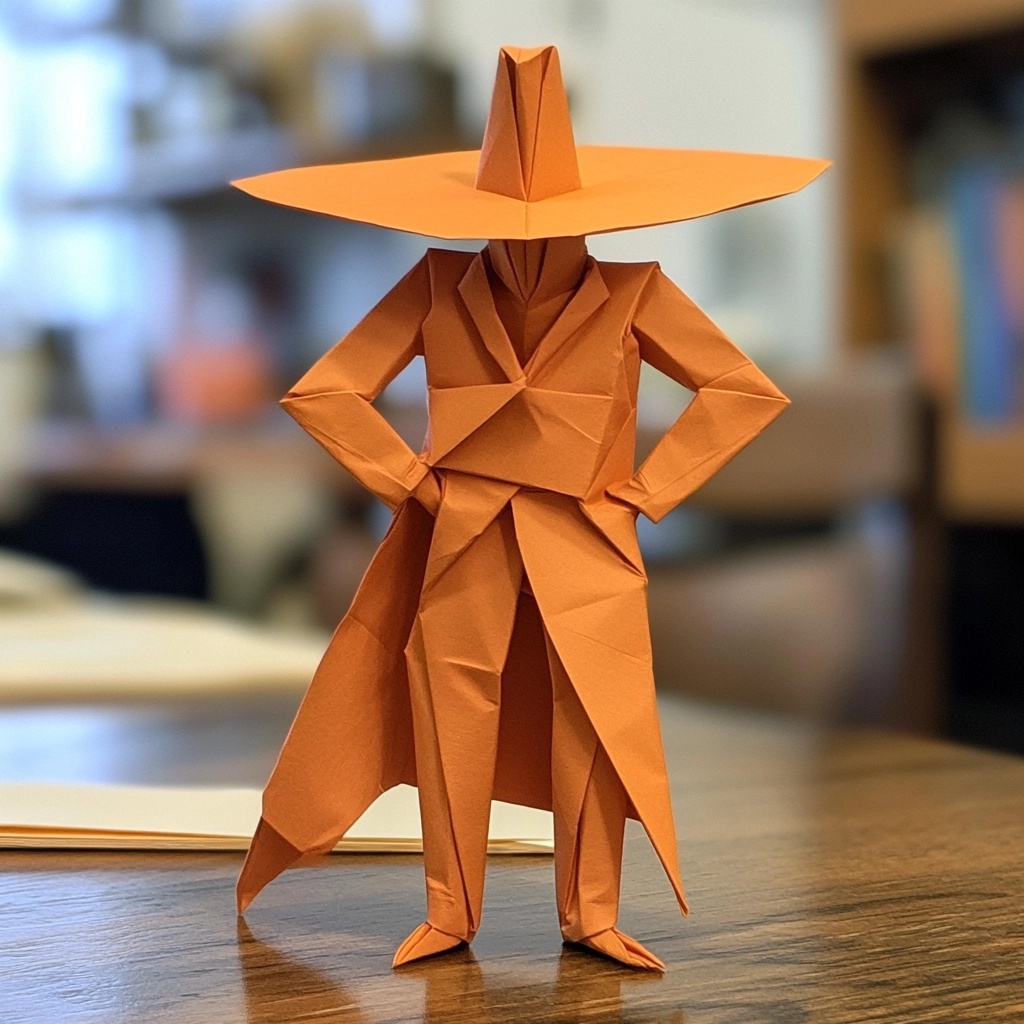 Childlike Origami V Figure in Pale Orange Paper