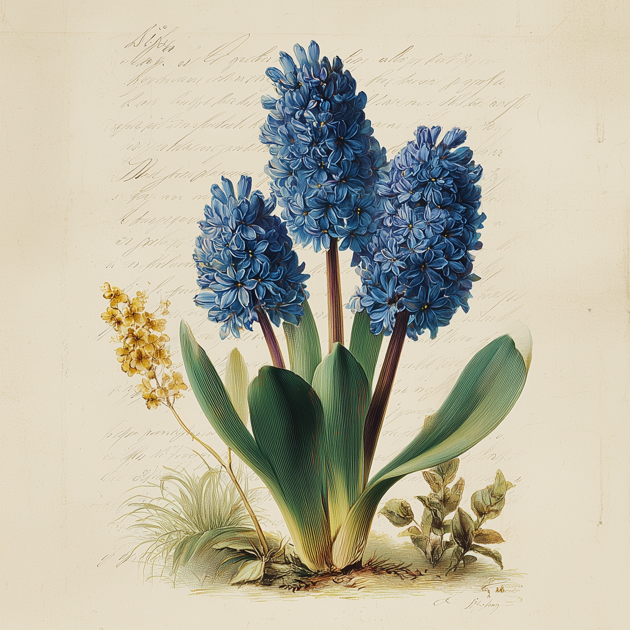 Delicate Blue Hyacinths: Vintage Watercolor Art