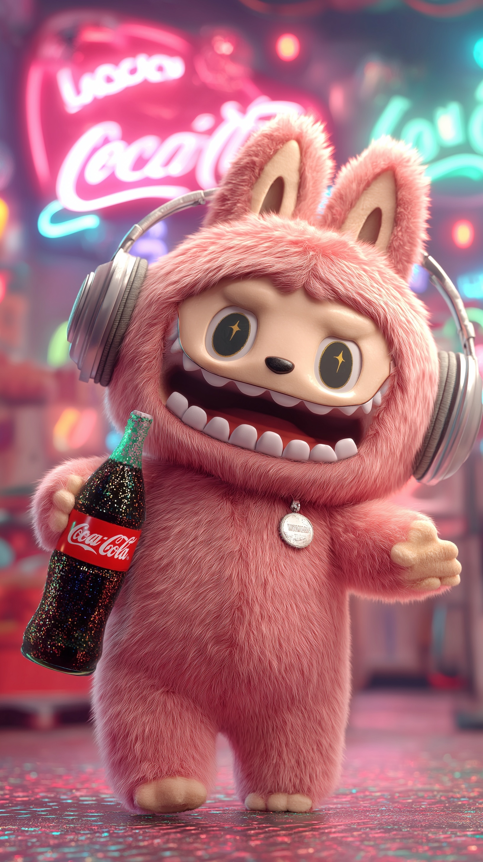 Kawaii DJ Mascot Shines in Neon Nightclub Fun!