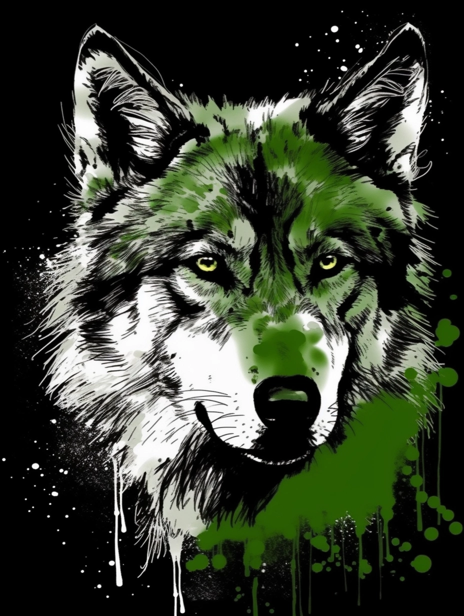 Powerful Animal in Green: European Ink Vector Art