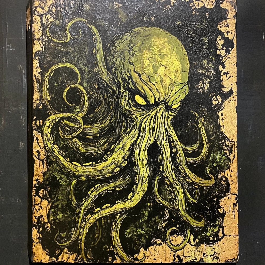 Cthulhu Litho Artwork Inspired by Slippery Jack Style