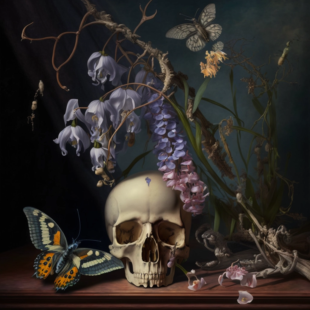 Vanitas Still Life: Wisteria & Skull by Rachel Ruysch