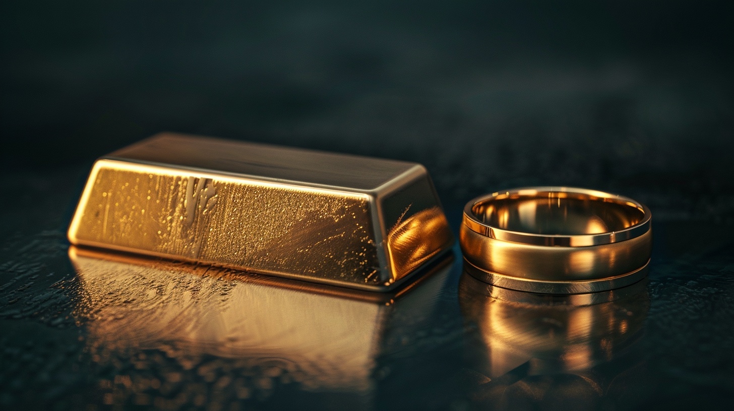 Stunning Gold Bar & Wedding Ring Close-Up