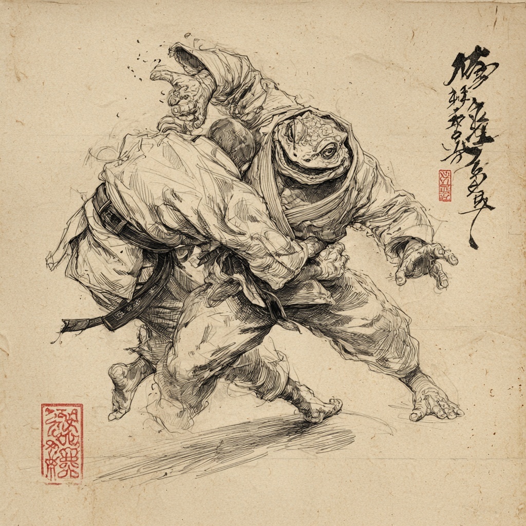 Jiu Jitsu Showdown: Japanese Tattoo Sketch Art