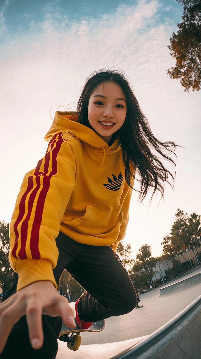 Skateboarding Joy: Young Woman in Urban Park