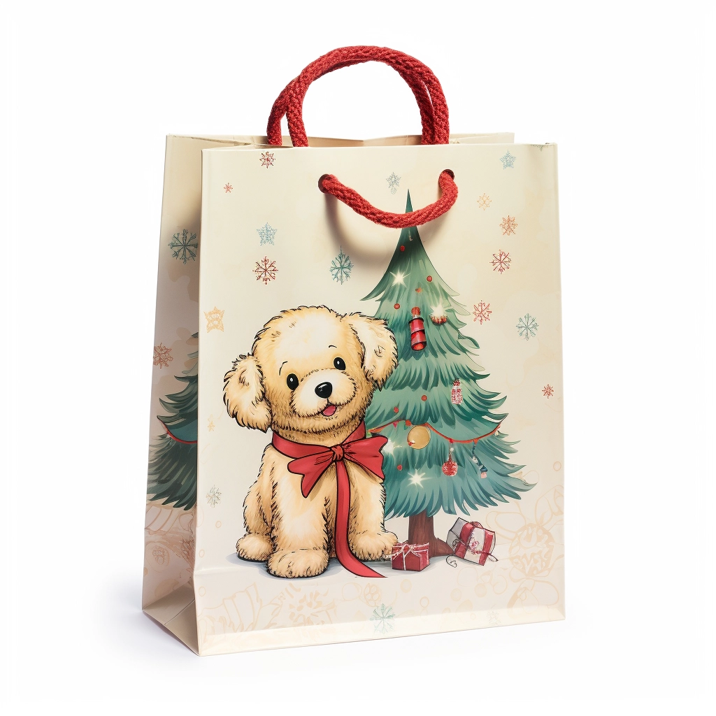 Festive Gift Bags: Christmas Tree & Cartoon Puppy, Full Print