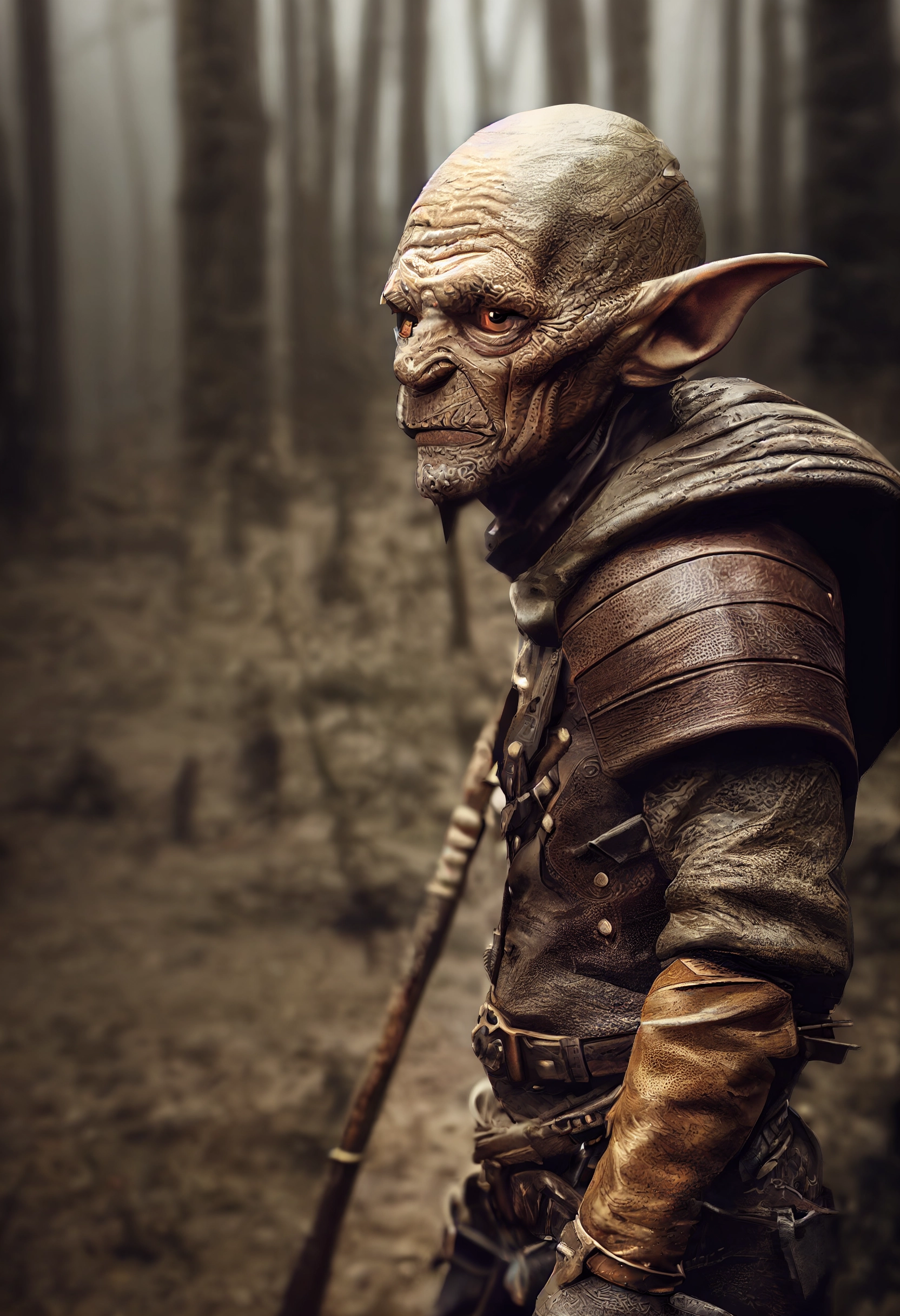 Realistic Old Goblin Ranger in Forest