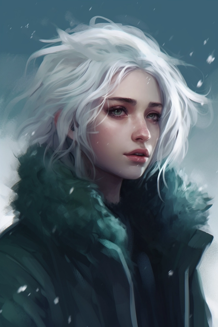 Fantasy Frostpunk: Beautiful White-Haired Girl