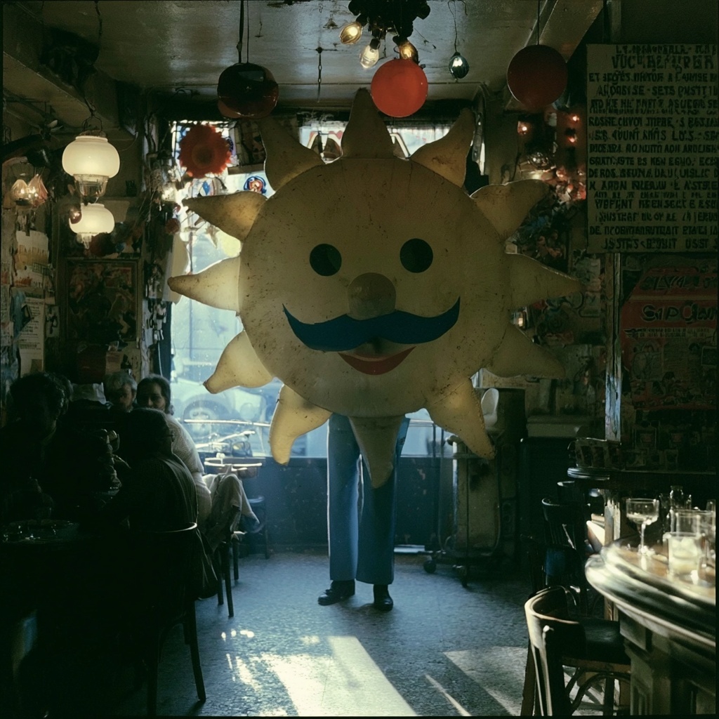 Retro-Festive Inflatable Sun Costume in Trendy Bar
