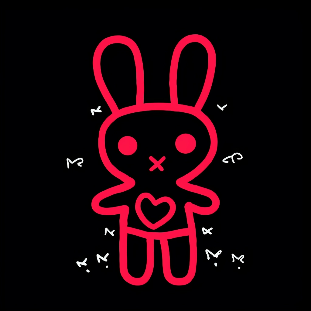 Cute Rabbit Embroidery: Keith Haring Style - Bold Pink Lines, Solid Colors, Minimalistic Details