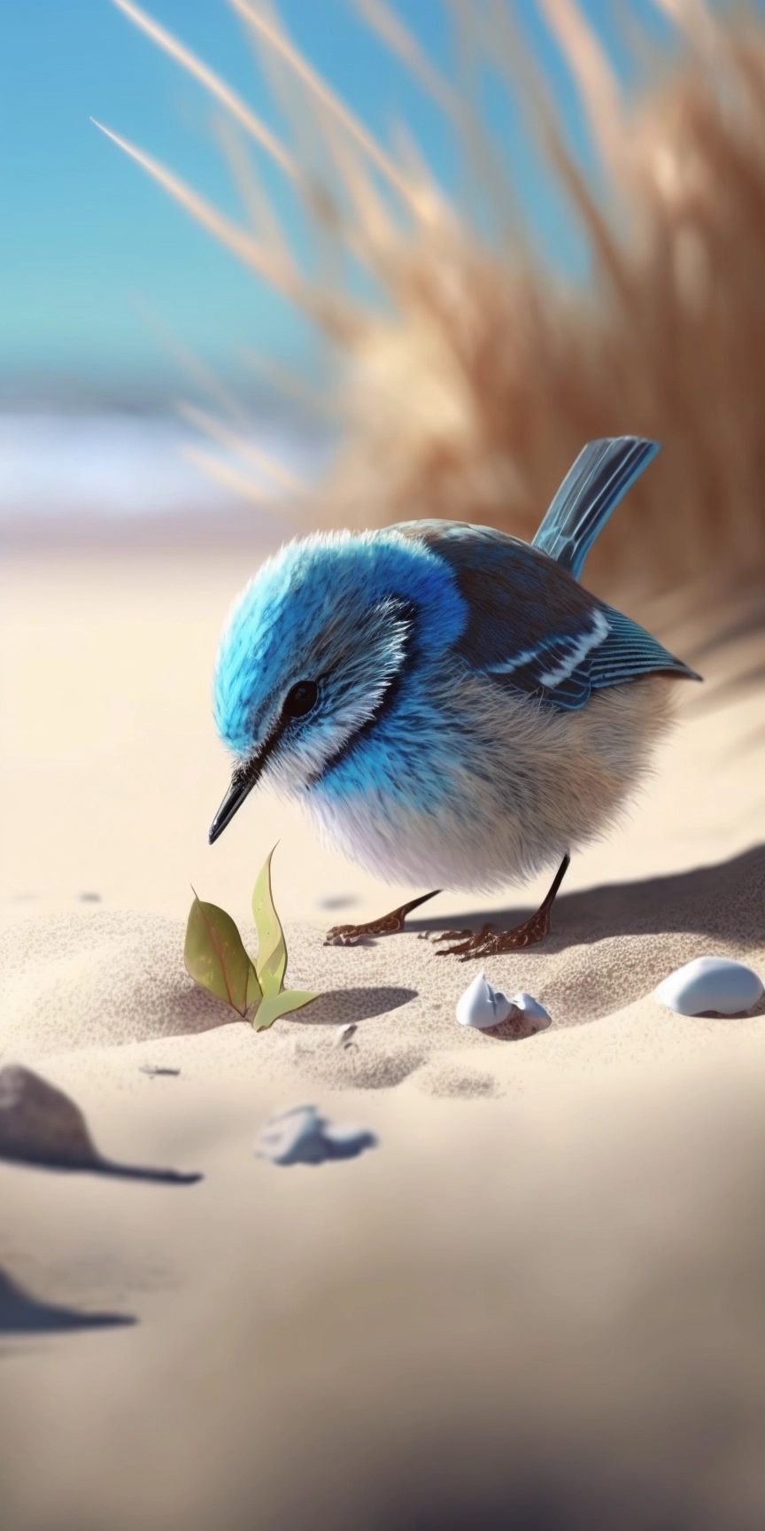 Vibrant Feathered Fairy-wren on Beach