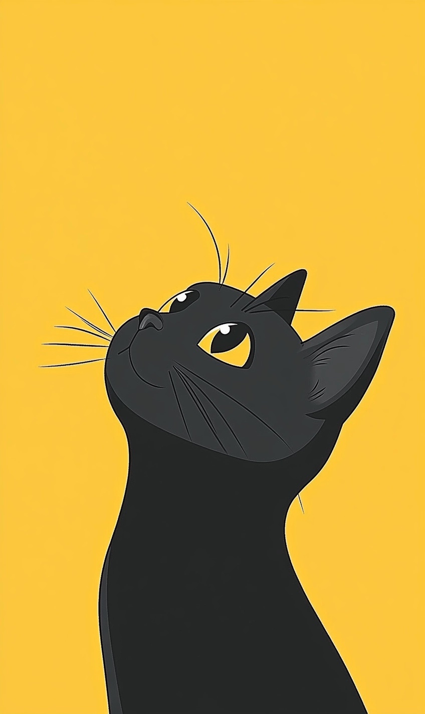 Charming Black Kitten: Minimalist Art Design