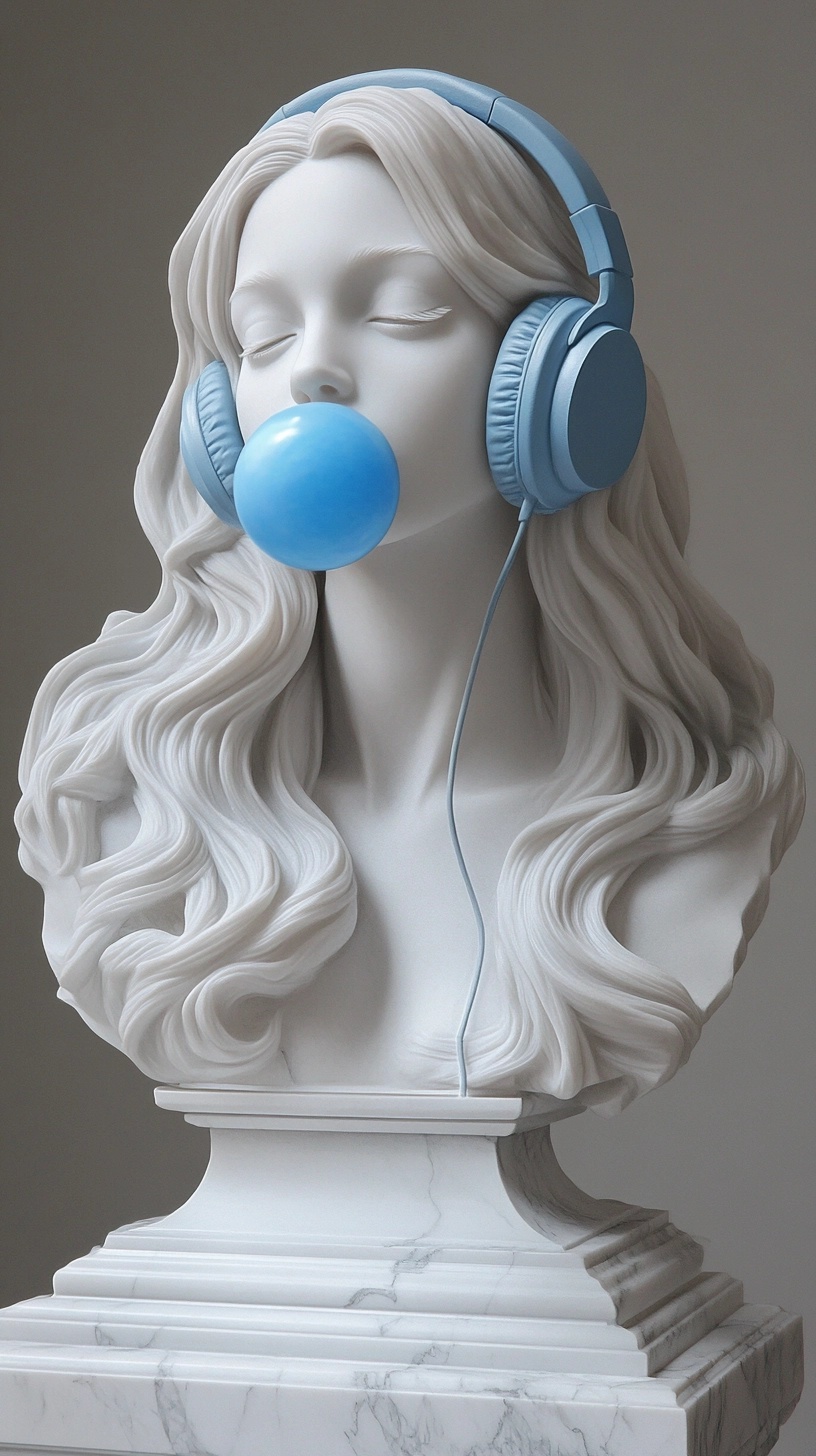 Stunning Marble Woman with Blue Headphones